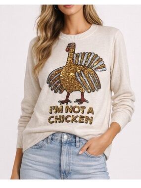 H&M Turkey Thanksgiving Sweater “I’m Not A Chicken” Size XS